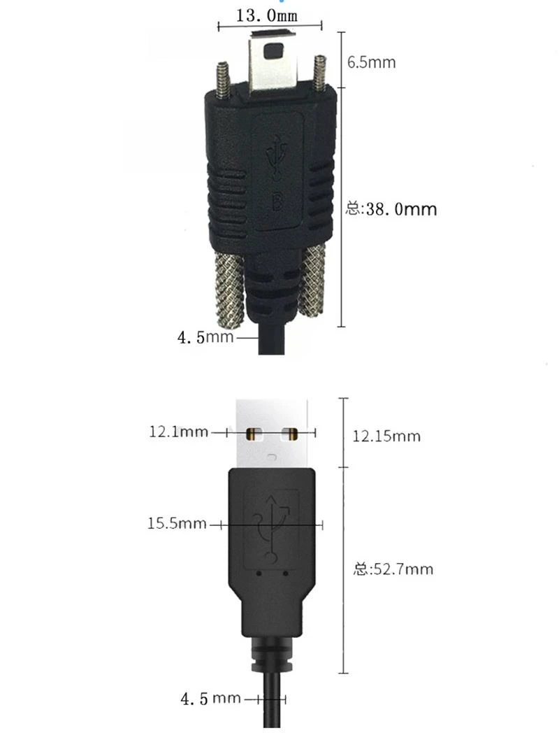 USB 2.0 to 5 pin Mini USB Cable with screw